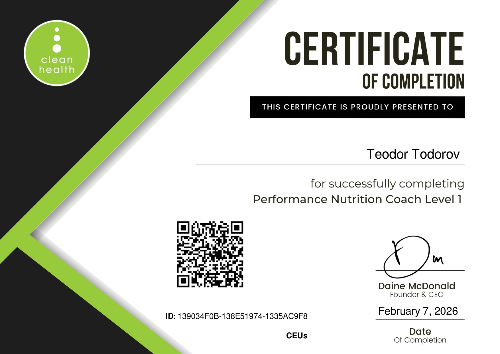 Clean Health Fitness Institute — Performance Nutrition Coach Level 1 Clean Health Fitness Institute — Performance Nutrition Coach Level 1