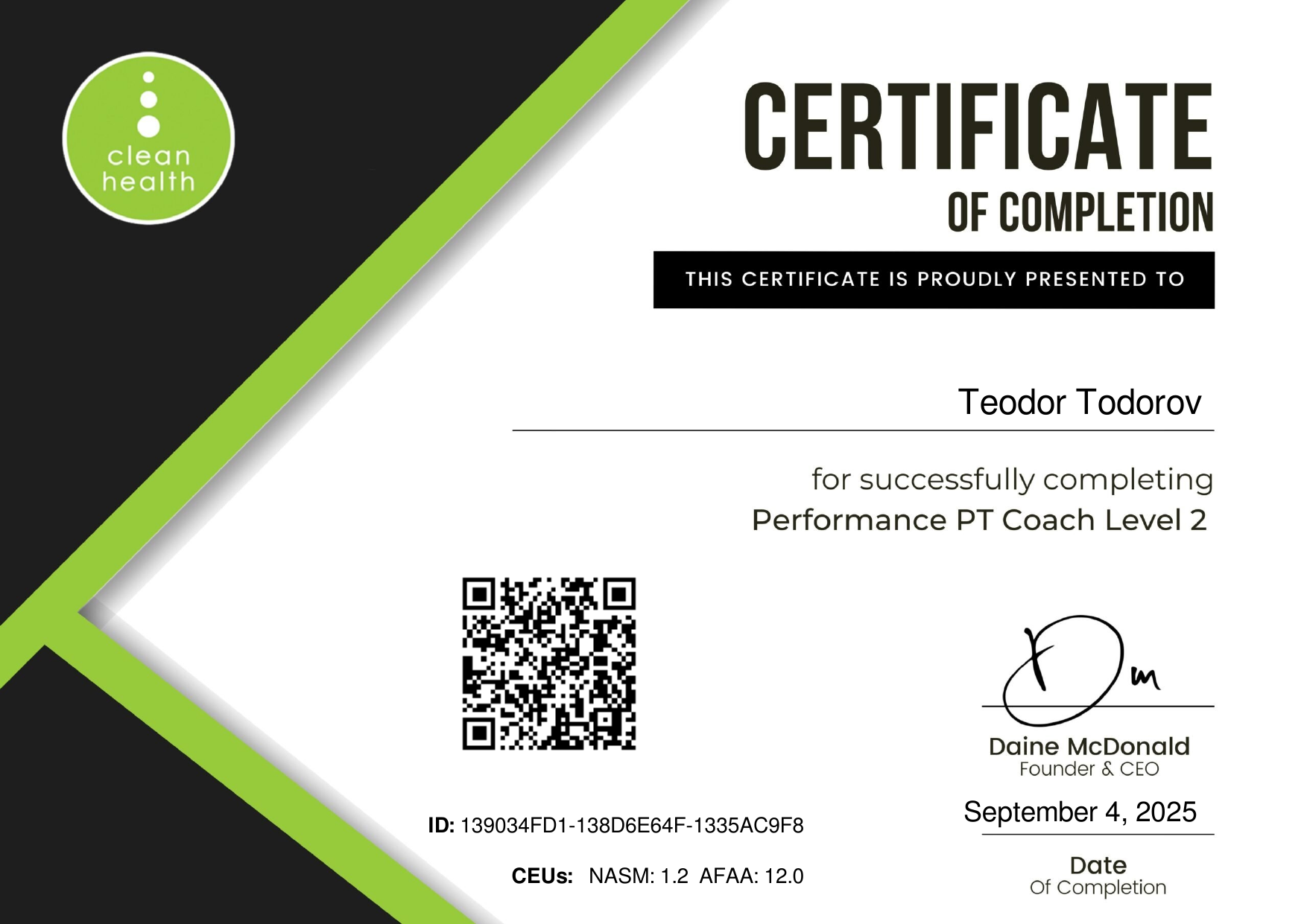 Clean Health Fitness Institute — Performance PT Coach Level 2 Clean Health Fitness Institute — Performance PT Coach Level 2